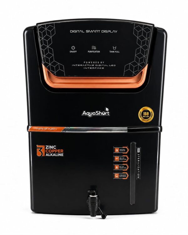12 Litre RO Water Purifier with Digital Smart Display | Copper Infusion | Combines Advanced Multi-Stage Purification with Real-time Digital Monitoring. Brand: AquaShort
